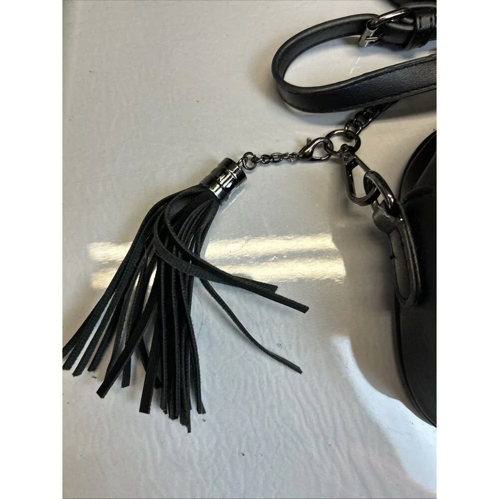Lola Mae Black Faux Leather Chevron Crossbody Bag with Tassel